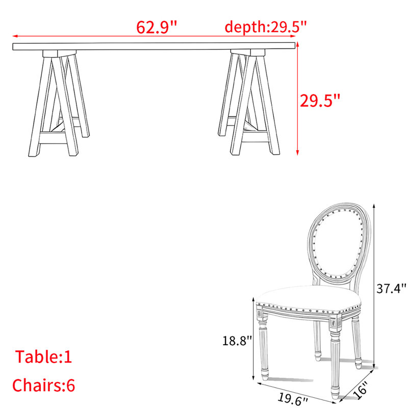 Ensemble de table simple en bois massif de style américain, H 29,5 po x L 62,9 po x l 29,5 po