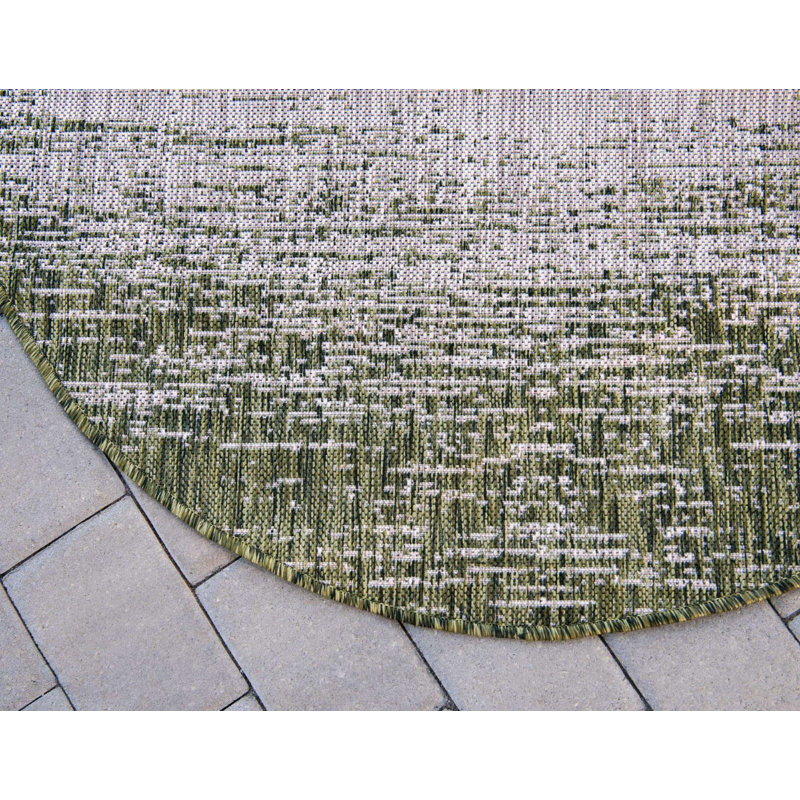 Outdoor Iris Area Rug Forest Color, Round 4'