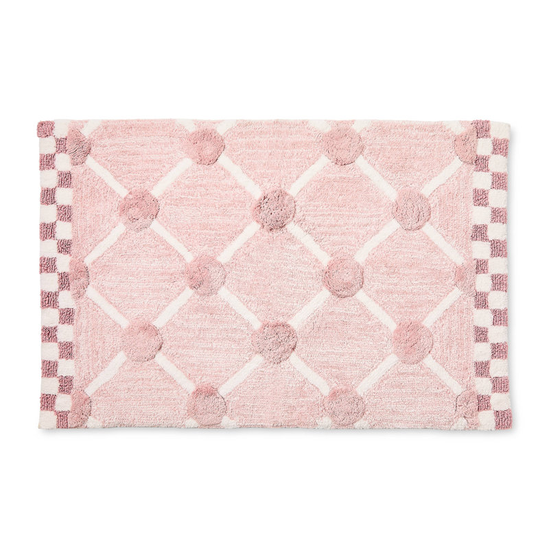 Lattice & Dot Bath Rug, Pink