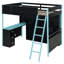 Lit mezzanine double en bois avec bureau, grand espace de rangement et bleu clair-1179039209
