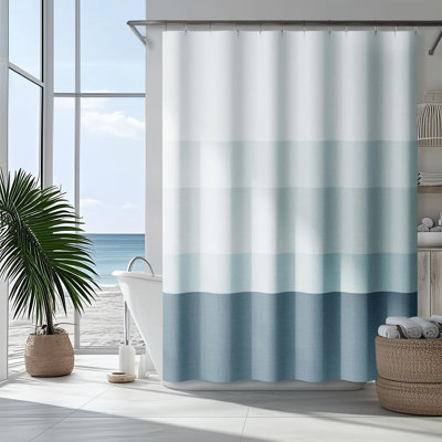 Rideau de douche en tissu imperméable à rayures bleu océan Ocean