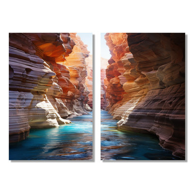 Canyon Antelope Turquoise Drips - Canyon Wall Decor, Brown Landscape, ensemble d'art mural encadré de 2