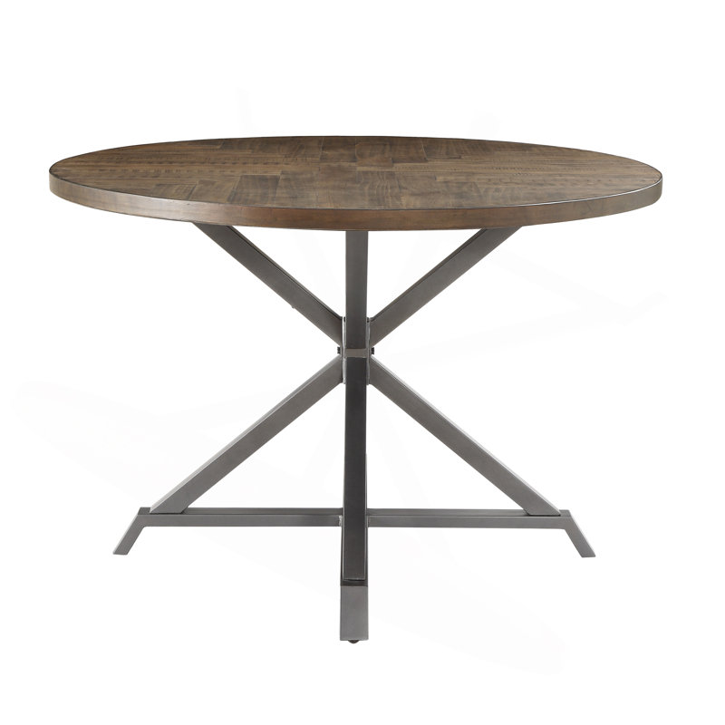 Table de salle à manger de style industriel 1 pièce fini brun bruni et finition en métal gris style rustique