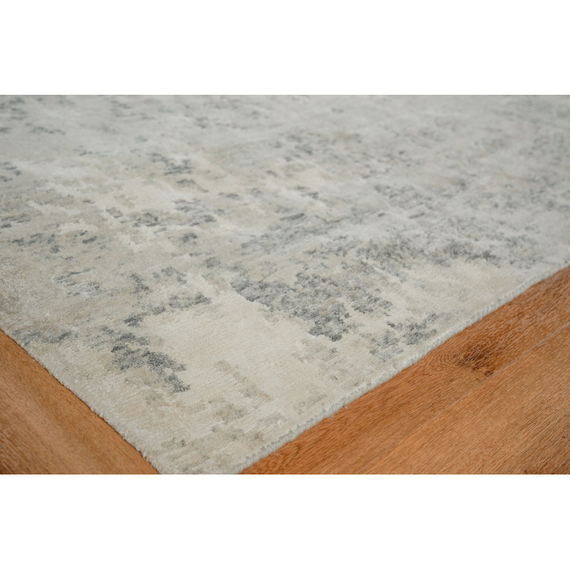 Cosmo Abstract Hand-Knotted White Area Rug, Rectangle 6' x 9'