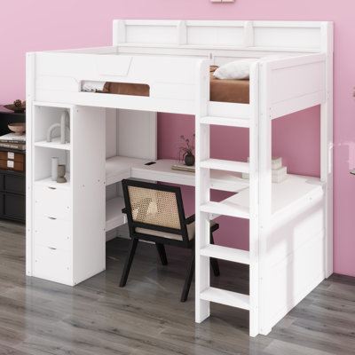 Multi-Functional High Sleeper with U-Shaped Desk, RGB LED Lights, USB Ports and Storage Space