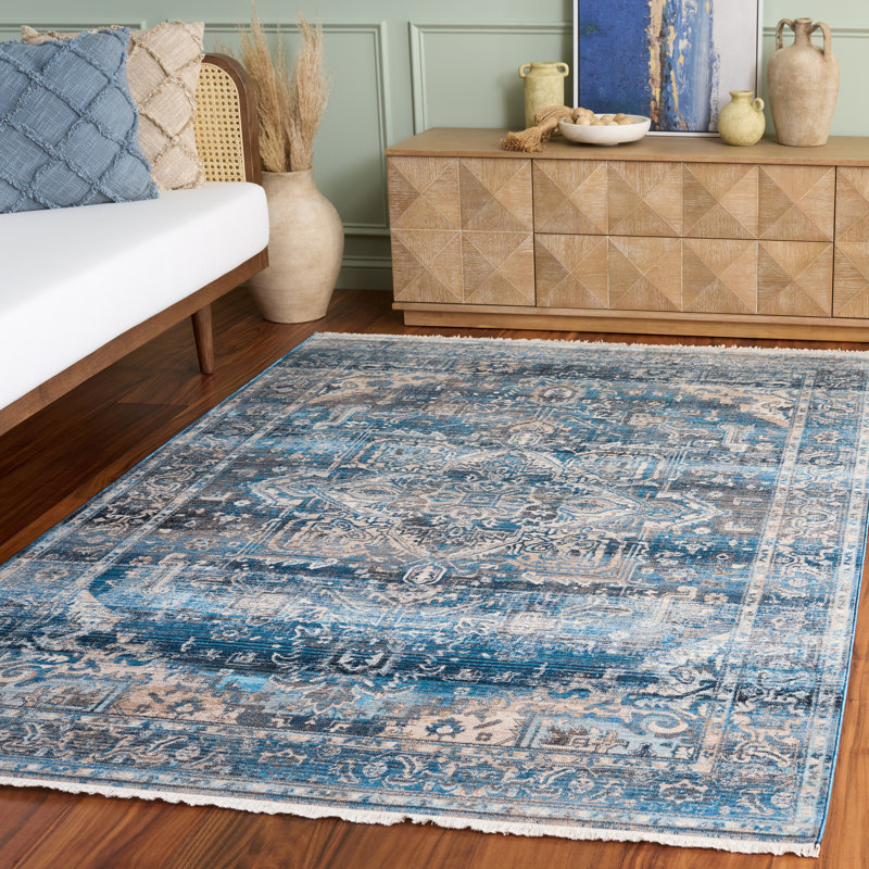 Tapis oriental tissé à plat en bleu marine / brun, Rectangle 5 pi x 7 pi 6 po