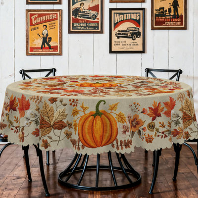 Pumpkin and Maple Leaf Pattern Washable Polyester Tablecloth