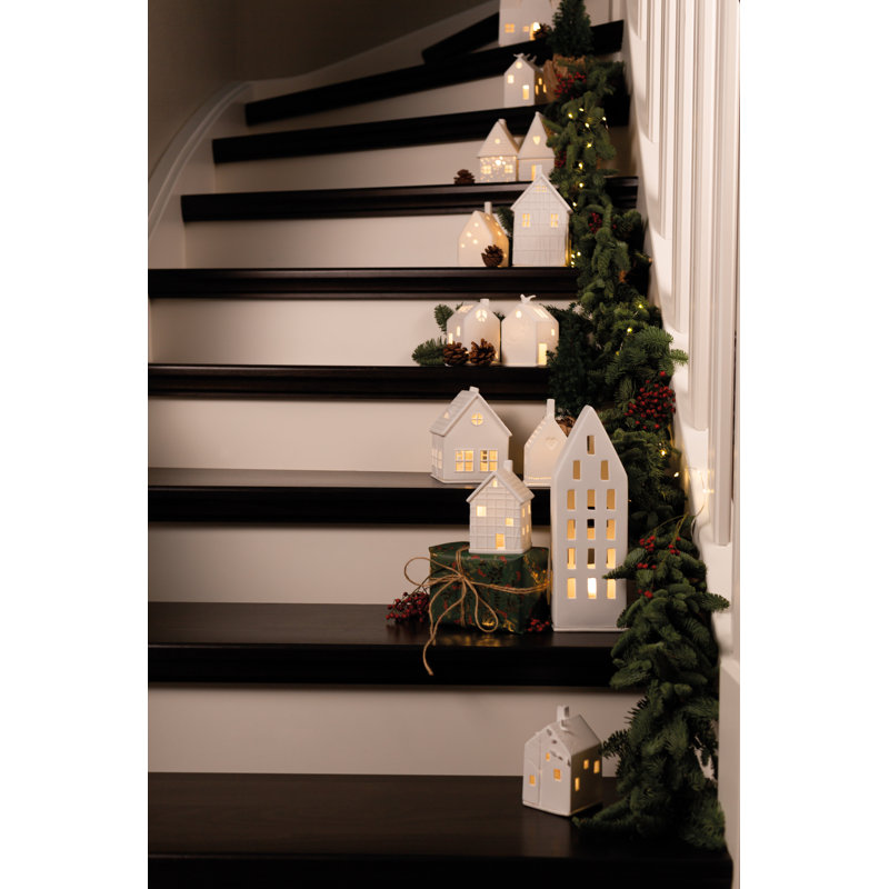 Porcelain Village House - Tree/Stars - 3.9"