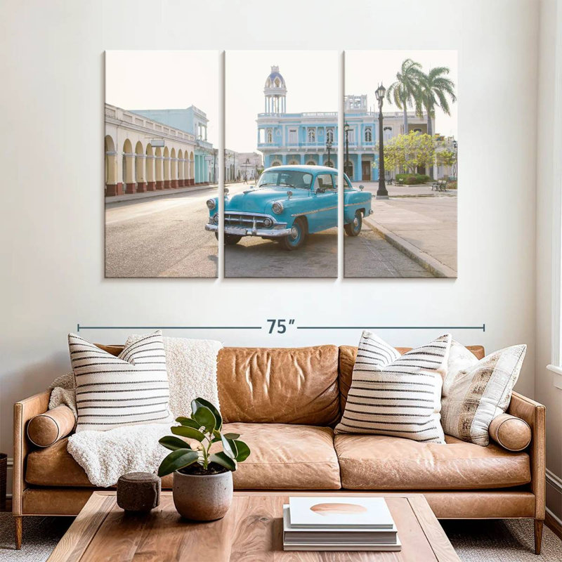 Mehar Blue Cuban Car, 42" H x 65" W