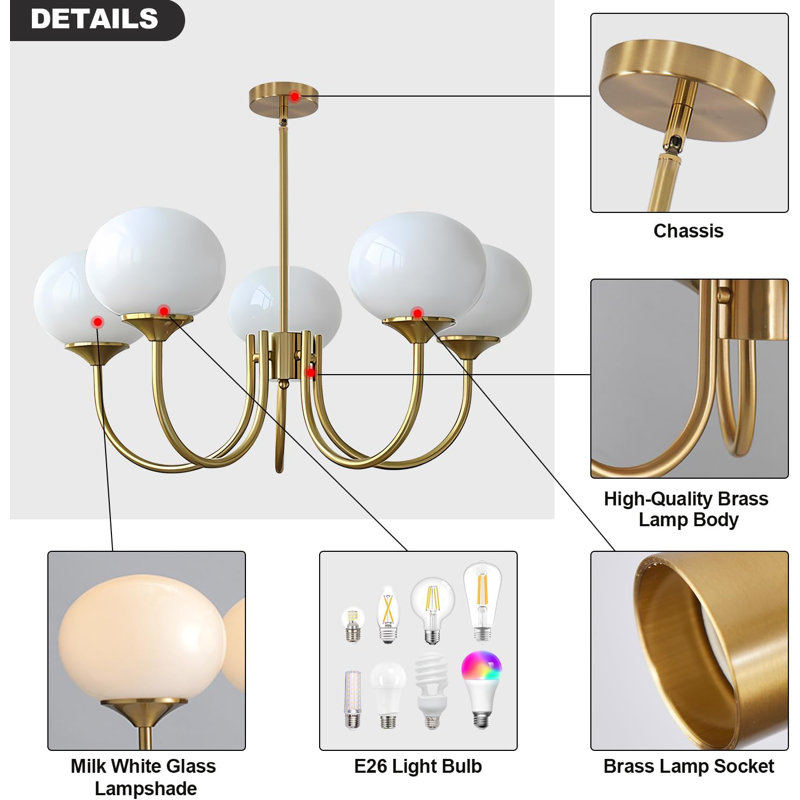 White 5-light Modern Globe Sputnik Chandelier