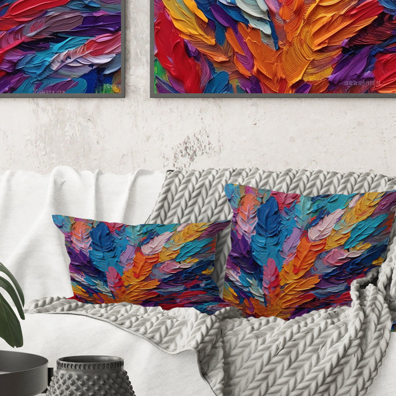 Rough Colorful Feathers, peinture I - coussin décoratif imprimé de plumes