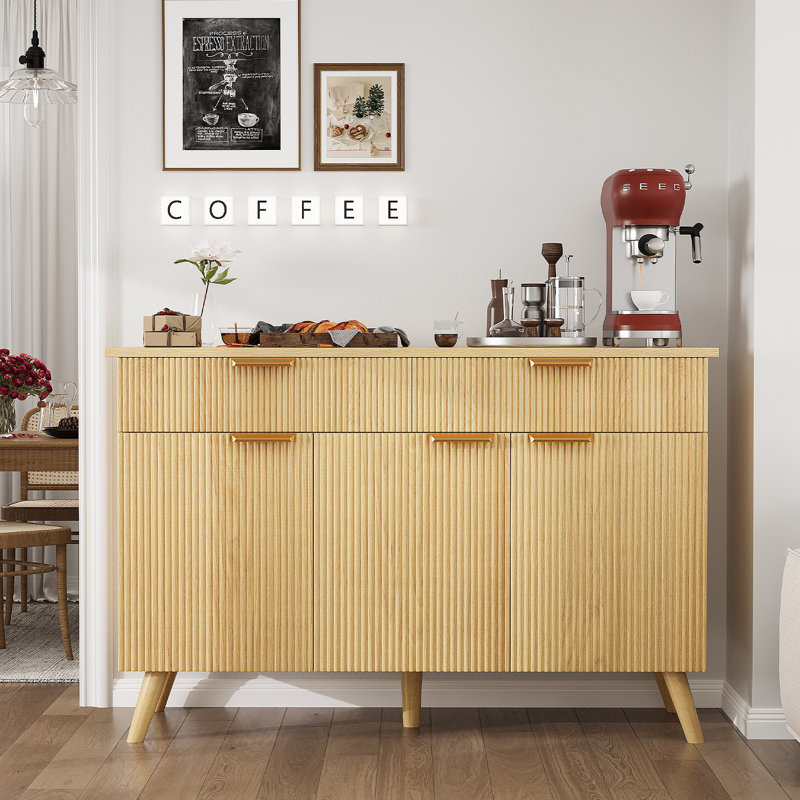 Armoire de cuisine avec tiroirs et portes, buffet moderne à cannelures avec tablettes réglables pour le salon
