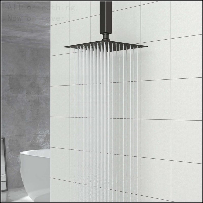 Pomme de douche 8 po carrée noire à fixation murale / plafond, Noir mat