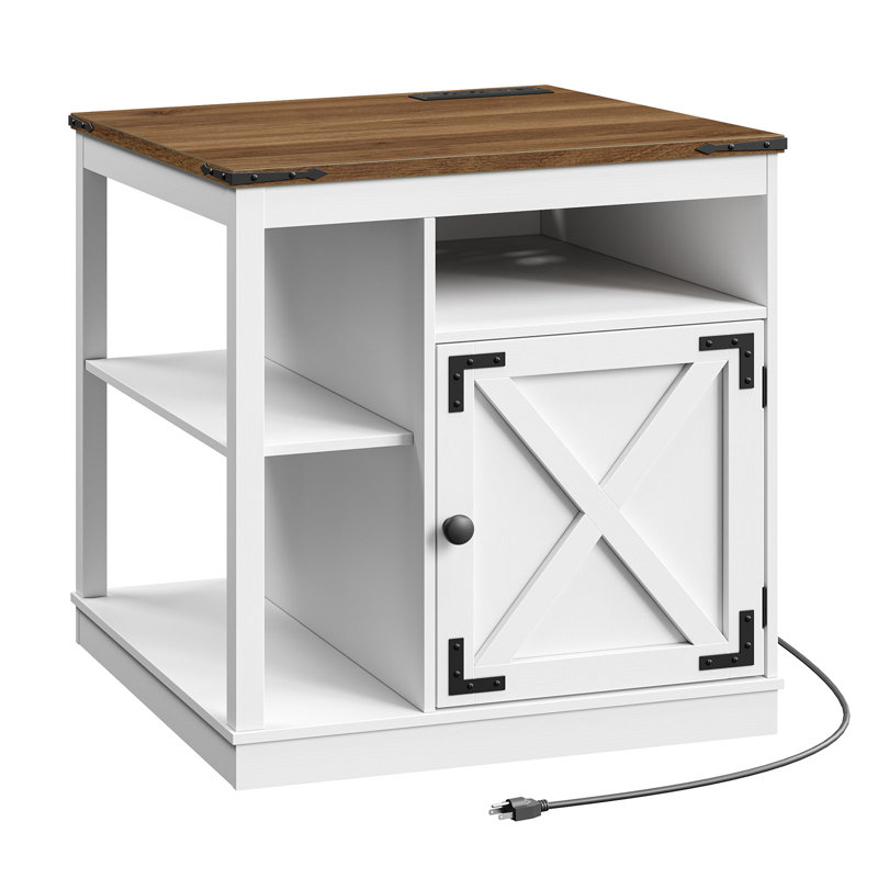 23.6'' Square End Table with Storage and Charging Station