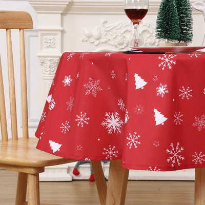 152cm Round Red Snowflake Tree Tablecloth in 180GSM Oxford Fabric | Wipeable & Wrinkle-Resistant Festive Cover for Indoor/Outdoor Dining, Kitchen & Christmas Parties