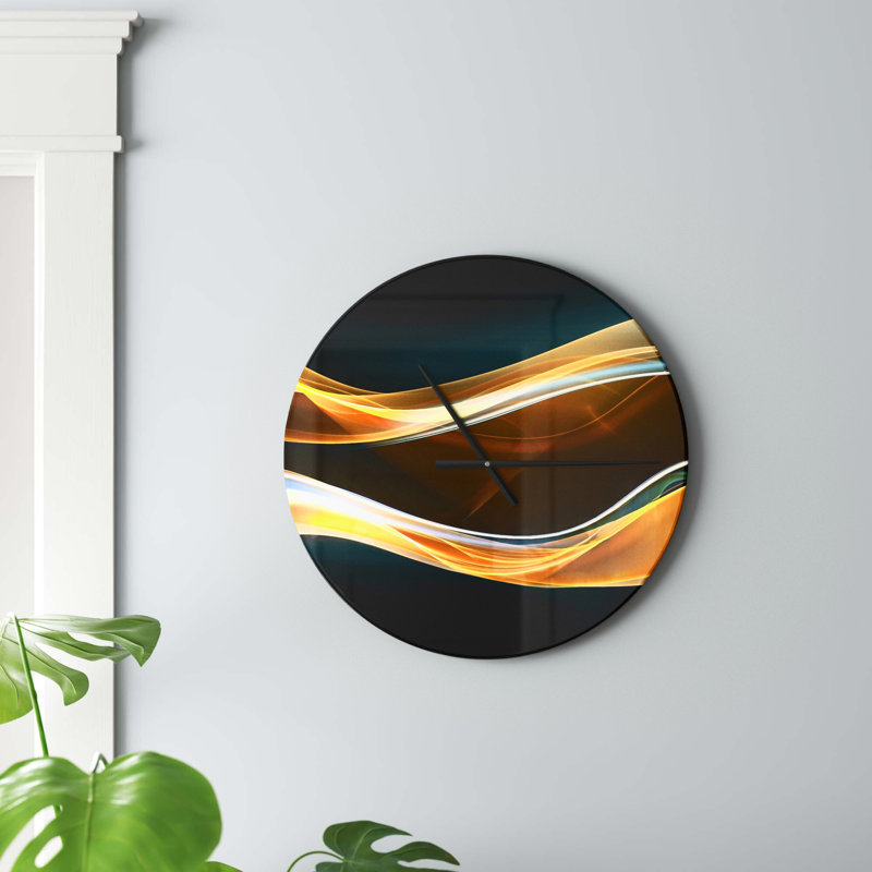 Wave Design - Modern wall clock, Medium, Gray/Gold/Brown