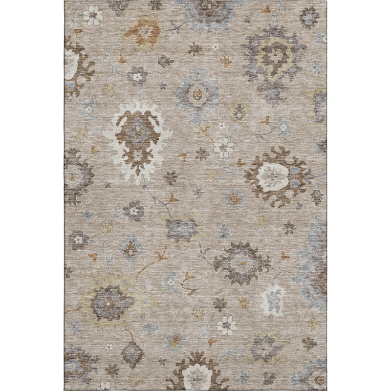 Premium Machine Washable Prisco Taupe Rug, Rectangle 5' x 7'6"