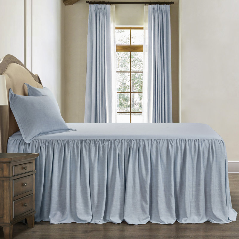 Light Blue Linen-Blend Full Bedspread Set