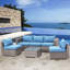 Ensemble de canapé d'extérieur sans accoudoirs en osier de 59,8 po de largeur, ensemble de causeuse de patio 2 pièces avec coussins bleus