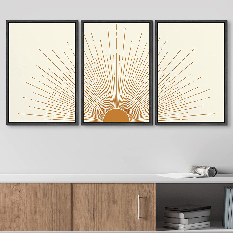 IDEA4WALL Mid-Century Orange Minimal Shining Sun Galaxy Nature Abstract  Framed On Canvas Pieces Print  Reviews Wayfair