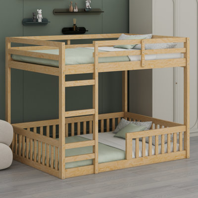 Wood Bunk Bed With Ladder And Guardrails