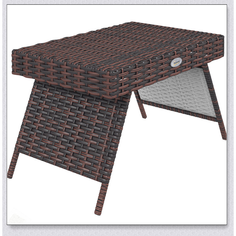 Outsunny Folding Rattan Side Table, Durable And Portable Outdoor End Table For Balcony, Backyard, Garden, Lawn, Courtyard