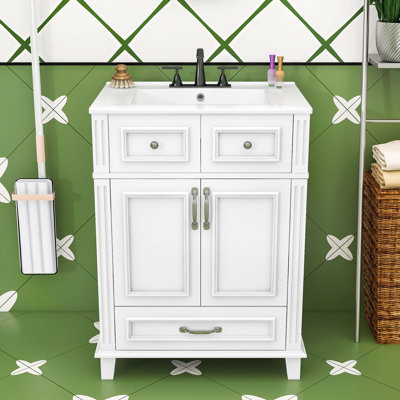 Bathroom Vanity with Ceramic Sink, Storage Drawer and Soft-Close Doors