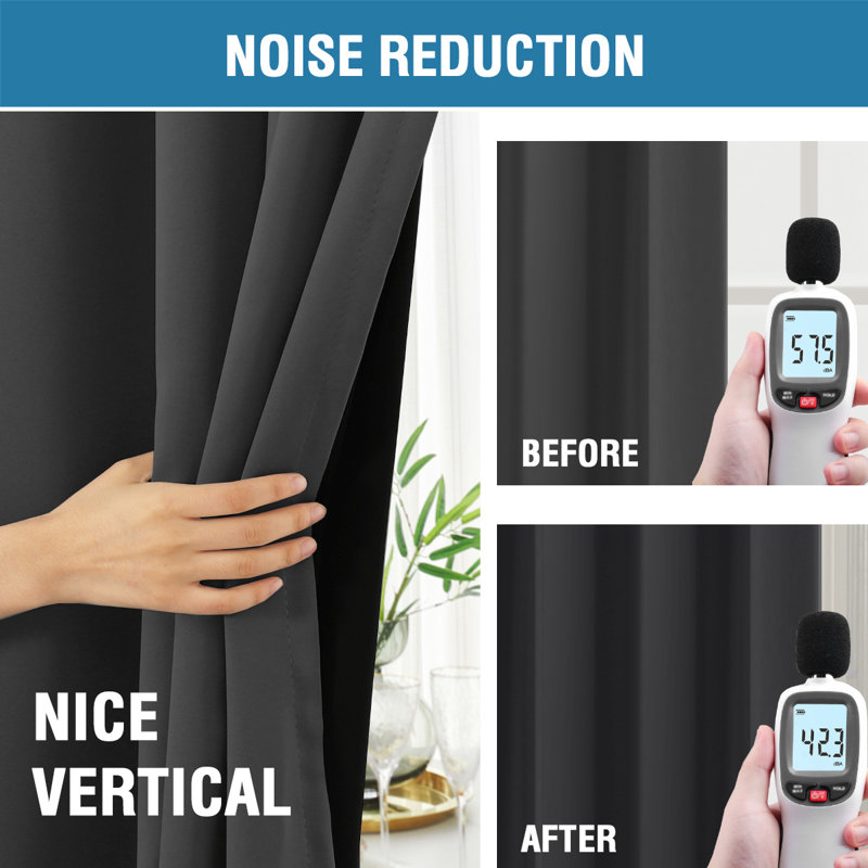 100% Blackout Curtains for Bedroom with Liner Full Room Darkening Curtains Thermal Insulated Back Tab/Rod Pocket Window Drapes for Living Room, 2 Panels