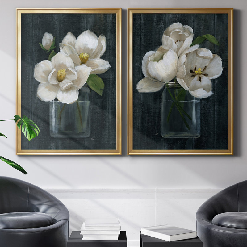 «Chalkboard Beauty I», ensemble de 2 reproductions d'art, H 18,5 po x l 49 po x P 1,5 po, Toile encadrée dorée, Pas de tapis