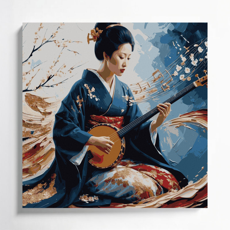 «Music Shamisen», art mural sur toile mauve, H 32 po x l 32 po