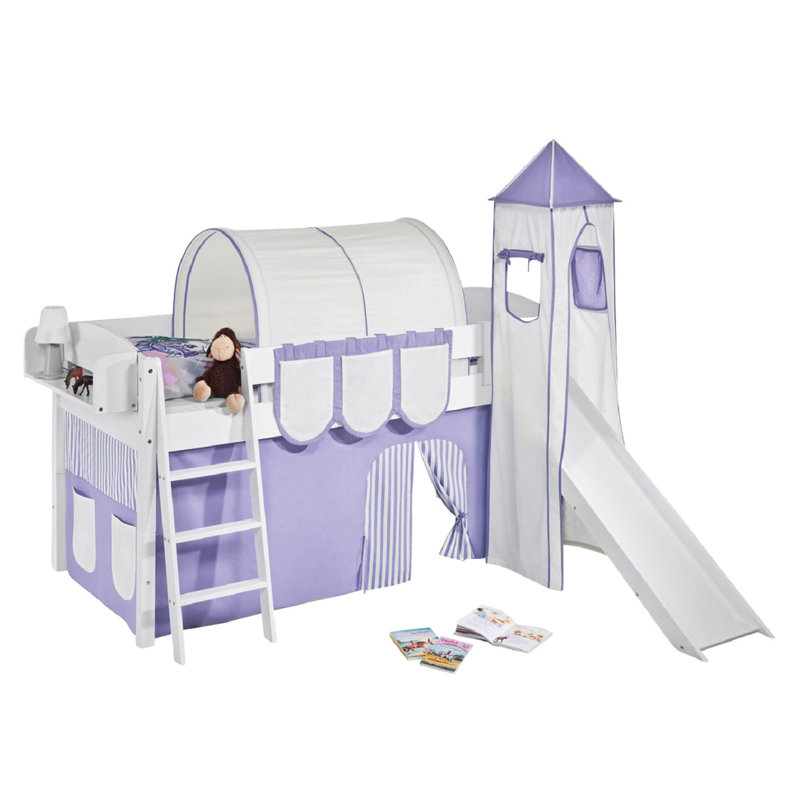 Basic European Single Mid Sleeper Bed, Purple and beige