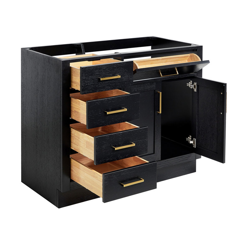 Base de meuble-lavabo simple en bois massif 42 po Osoria, Chêne noir
