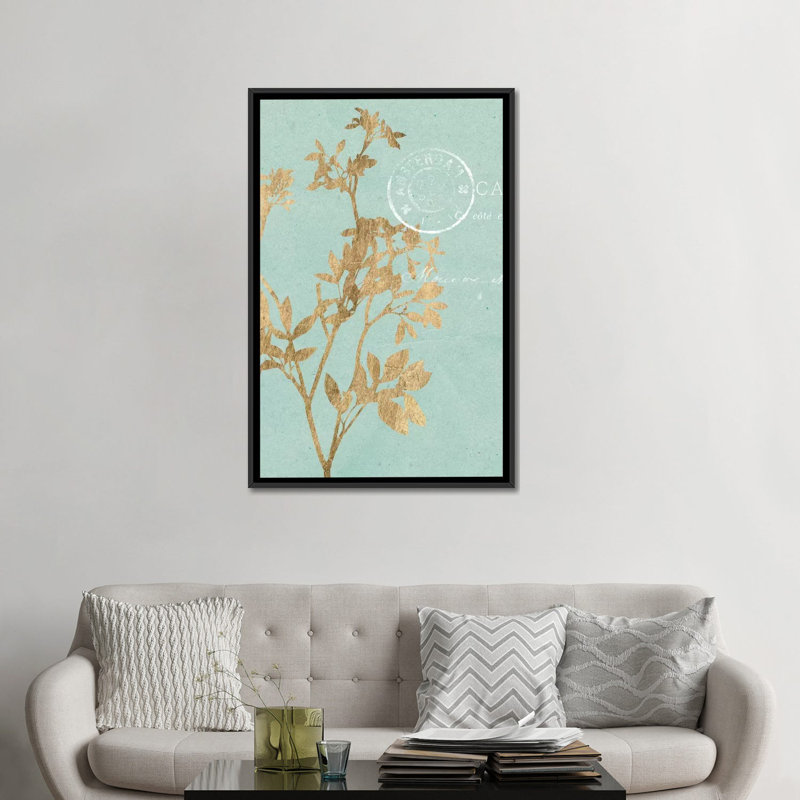 « golden leaves i », impression sur toile, H 26 po x l 18 po x P 1,5 po, Toile encadrée noire, Pas de tapis