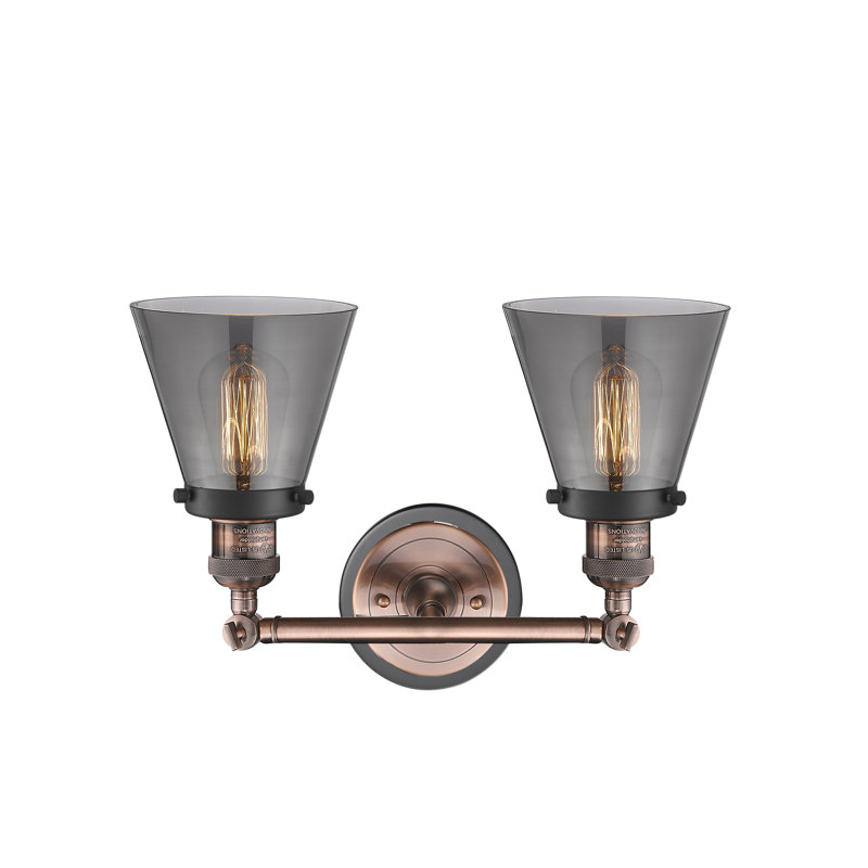 2 - Light Dimmable Vanity Light, Antique Copper/Matte Black, Plated Smoke