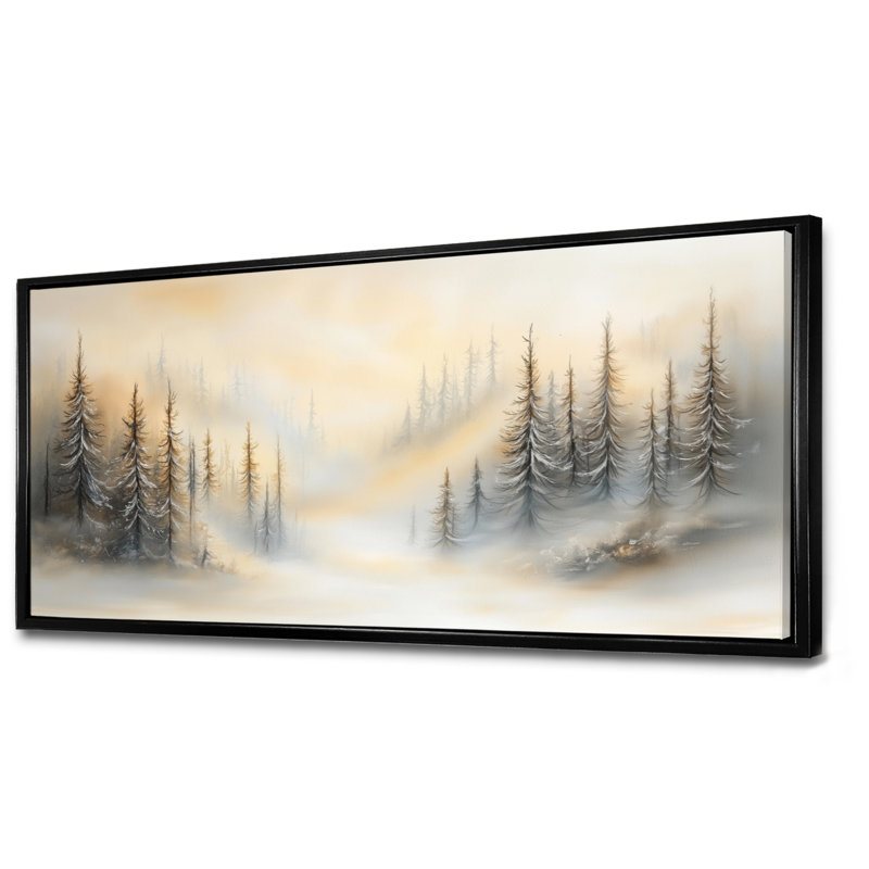«Yellow Grey Ghost Mist Ridge Pines II - Moody», reproduction d'art sur toile brumeuse, H 20 po x l 40 po