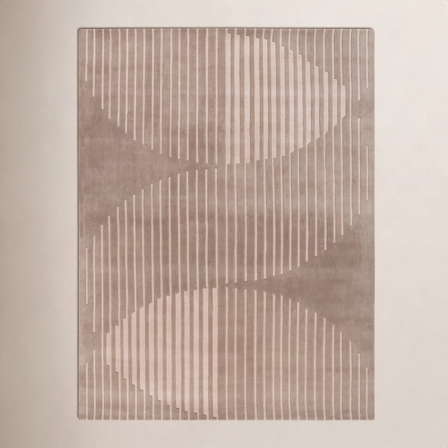 Beige Hand-Tufted Striped Wool Rug, Rectangle 6' x 9'