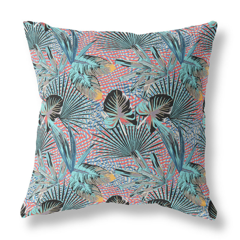  Coussin en suède illusion avec insert Illusion, H 18 po x l 18 po, Aigue-marine / Rouge