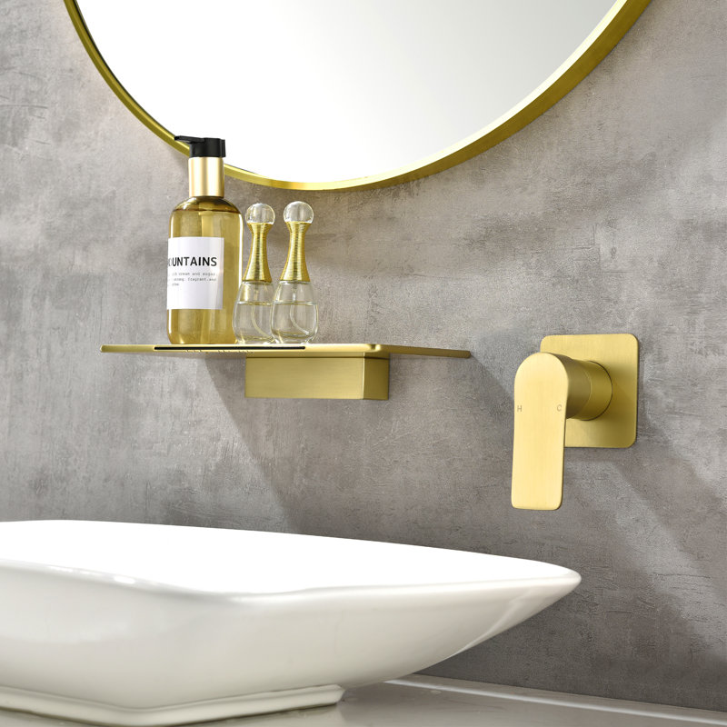 Waterfall Tub Faucet with Single Handle, Bathroom Wall Mounted Tub Filler, Brushed Gold