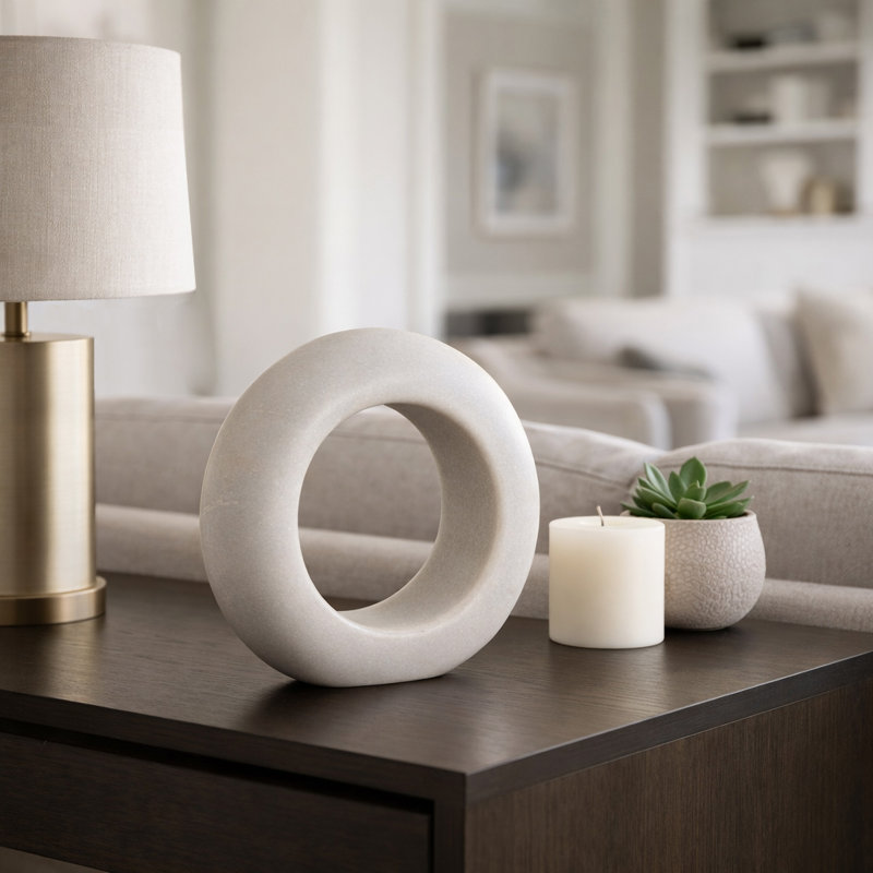 Usko White Marble Ring Tabletop Decor, Interior Decoration Accessories, Crafted Decorative Objects