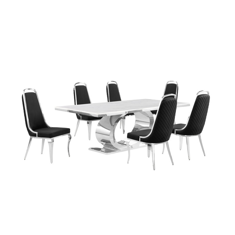 Ensemble de salle à manger rectangulaire L 87 po x l 44 po Bankston, 7, Noir / argent, Argent
