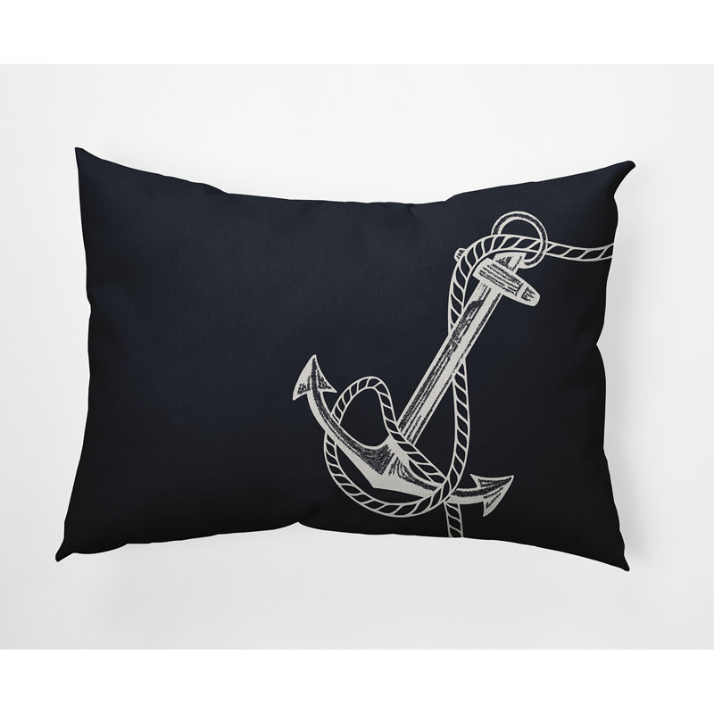Nautical Nights Anchor & Rope Outdoor Pillow Cover & Insert, Shark Blue, Rectangle 14" H  x 20" W