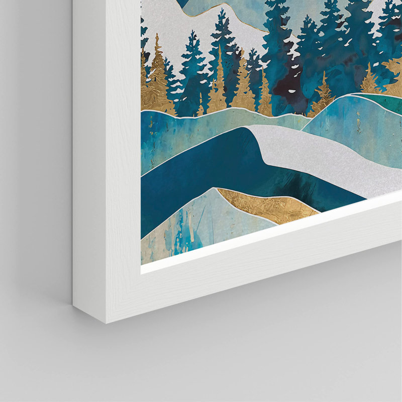 «Teal and Gold Mountain Pine Tree Forest Landscape», impression sur papier 4 pièces, Blanc, H 16 po x l 12 po