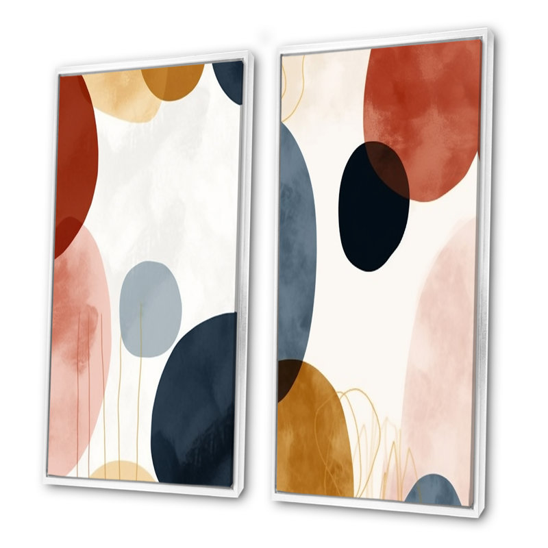 «Beige Minimal Boho», ensemble de 2 reproductions d'art sur toile, H 40 po x l 41 po, Cadre flottant blanc