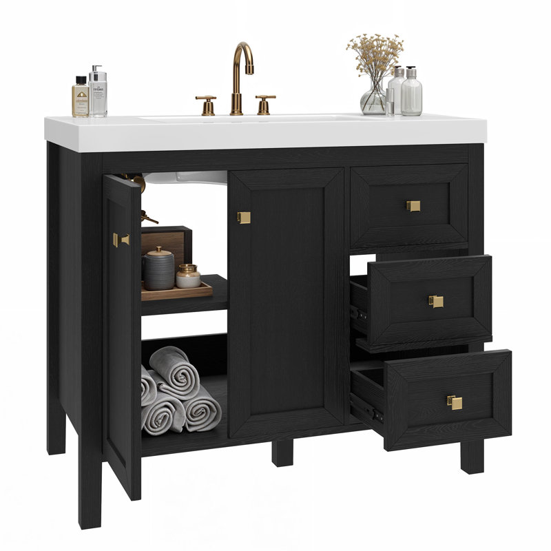  42 Inch Bathroom Vanity With Sink, Black