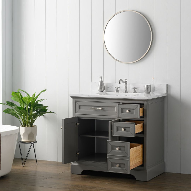 Ensemble de meuble-lavabo simple 36 po Currahee, Gris / Nickel brossé