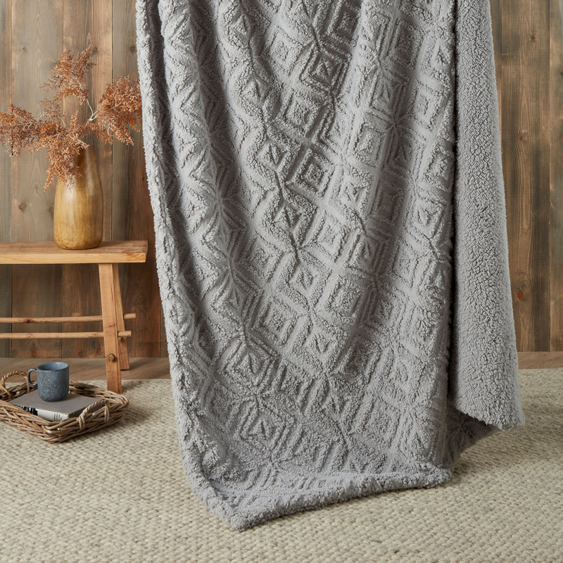 Geo Fleece Throw Blanket, Grey