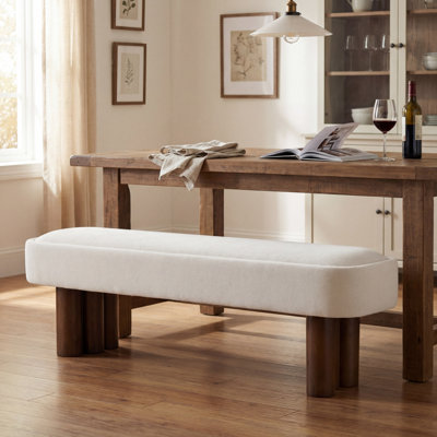 Bancs modernes, pieds en bois beige avec tissu 60 po, maison de salle à manger compacte