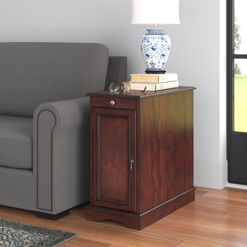 Abrahamson Drum End Table with Built-In Outlets, Cherry