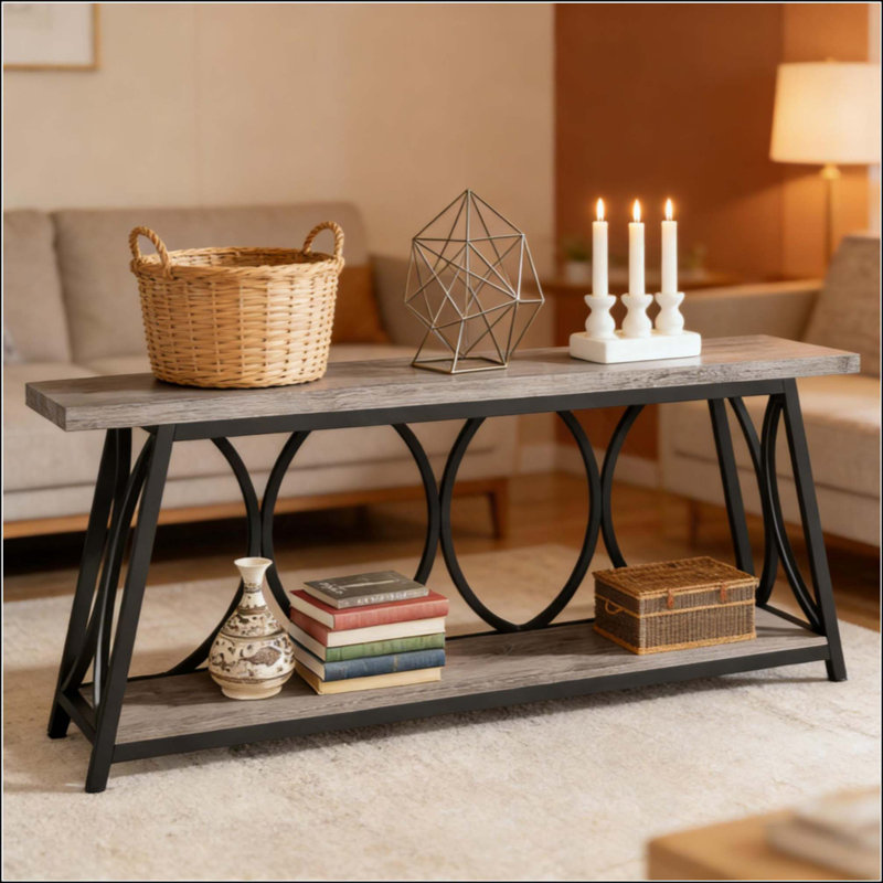 Table de couloir à 2 niveaux, console rétro, canapé robuste, table d'appoint