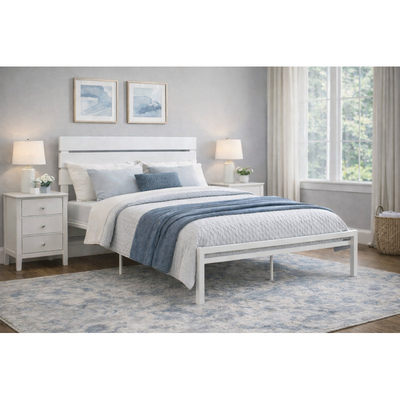 Tavraj Metal Platform Bed, Queen, White